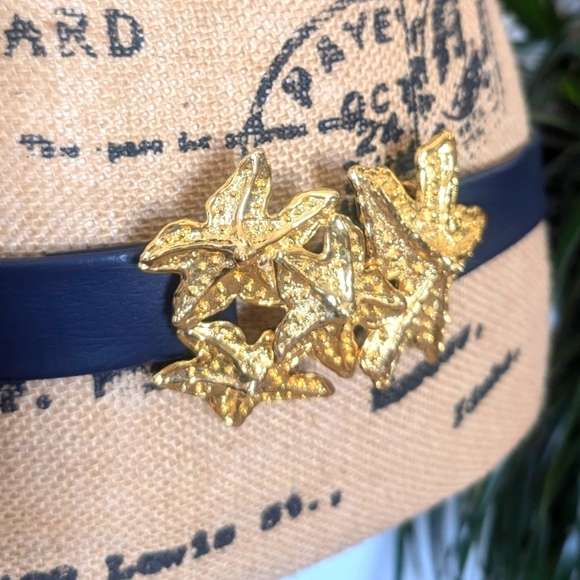 Vintage Mimi Di N 1989 24K Gold Plated Starfish Two Piece Buckle & Leather Belt - Picture 11 of 11